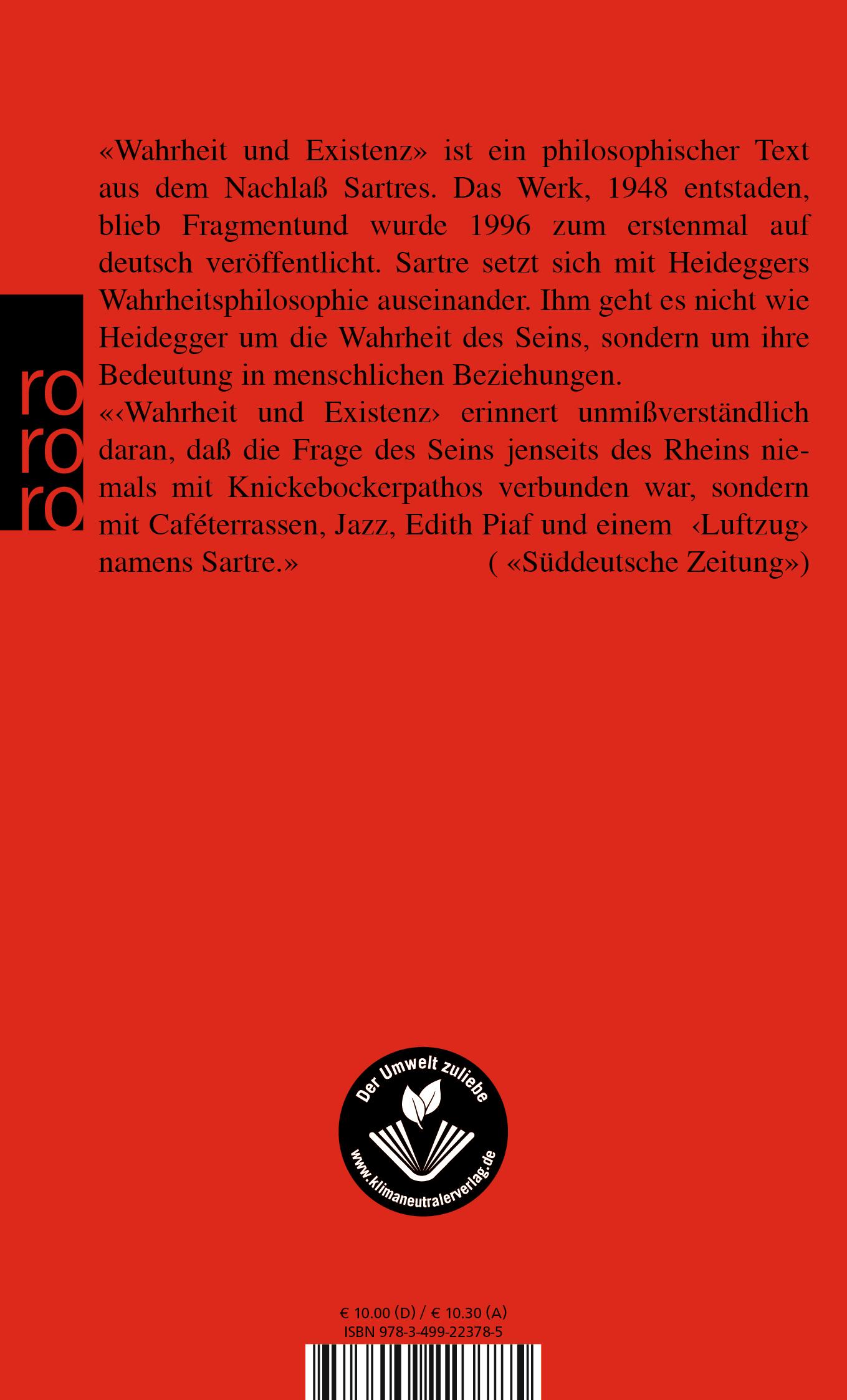 Rückseitencover Wahrheit und Existenz