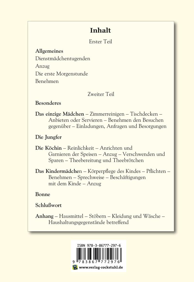 Rückseitencover Das feine Dienstmädchen wie es sein soll. 1892