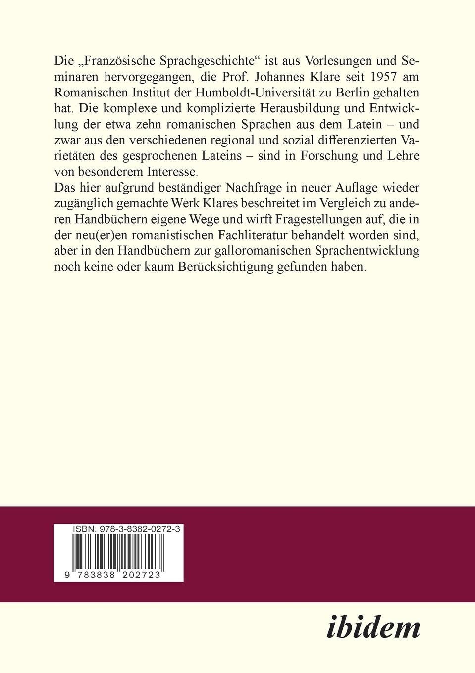 Rückseitencover Französische Sprachgeschichte