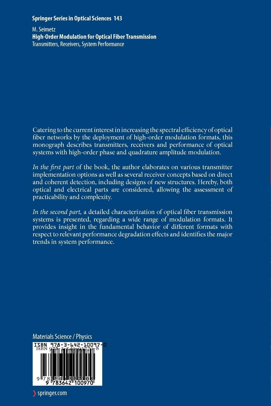 Rückseitencover High-Order Modulation for Optical Fiber Transmission