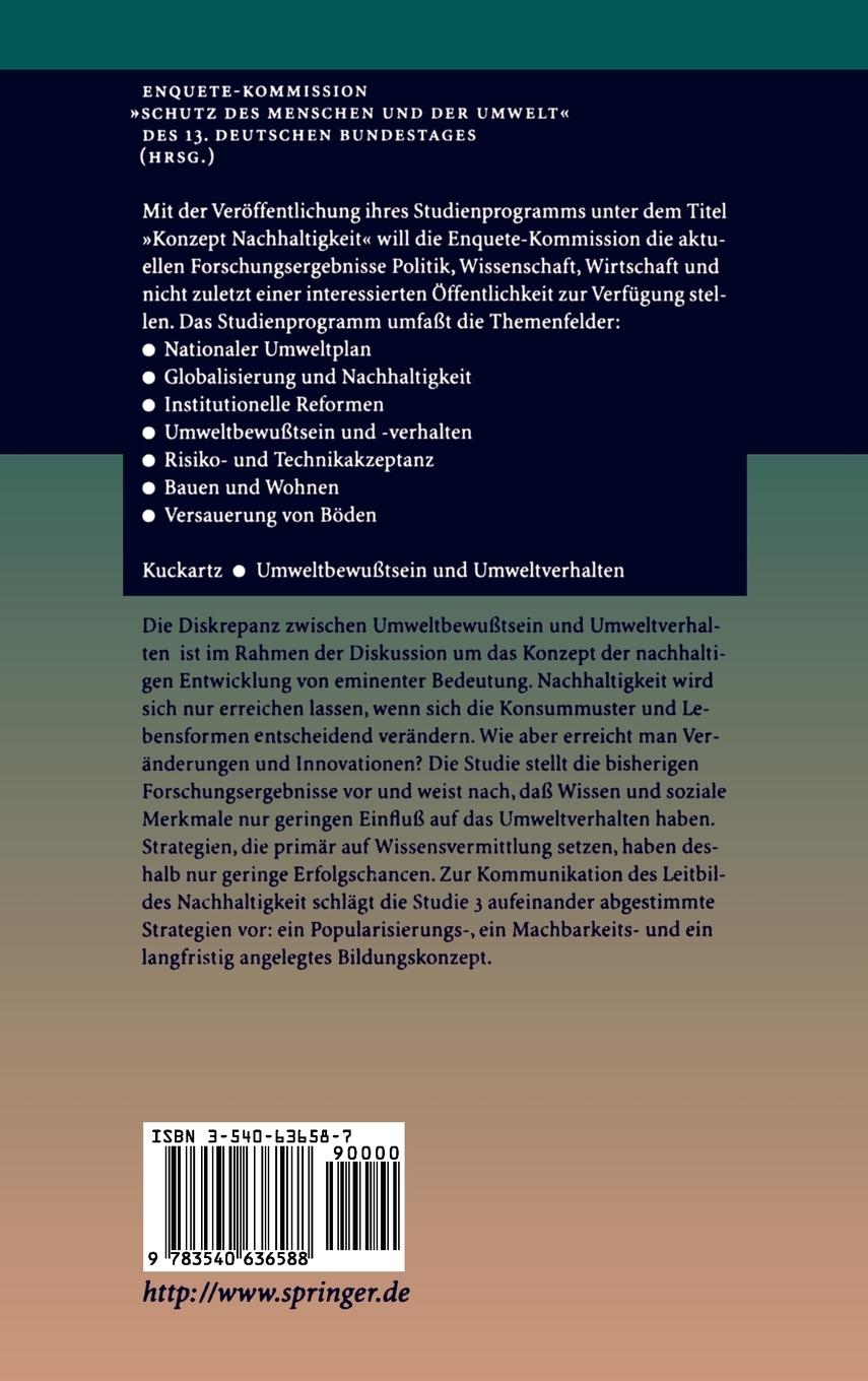 Rückseitencover Umweltbewußtsein und Umweltverhalten