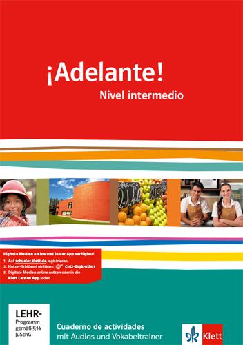 Vorderes Coverbild ¡Adelante!. Cuadernos de actividades mit Audios und Übungssoftware. Nivel intermedio. Klasse 11/12