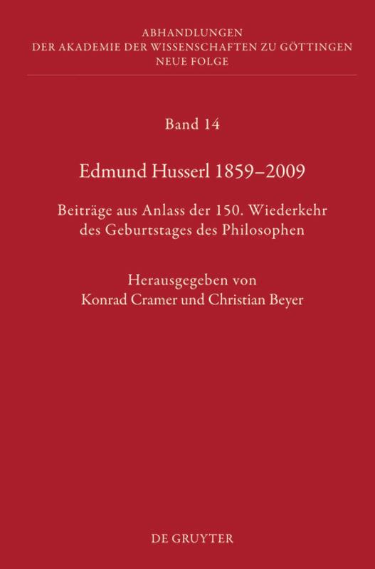 Vorderes Coverbild Edmund Husserl 1859-2009