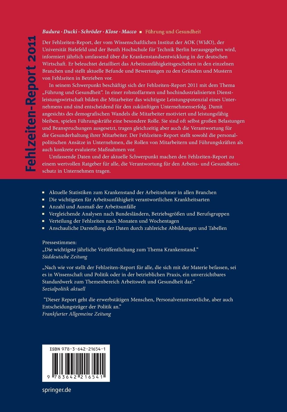 Rückseitencover Fehlzeiten-Report 2011