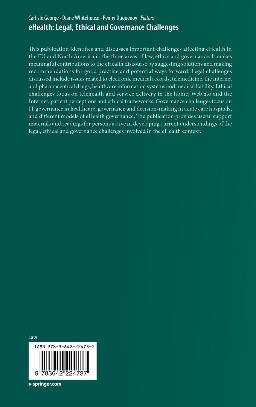 Rückseitencover eHealth: Legal, Ethical and Governance Challenges