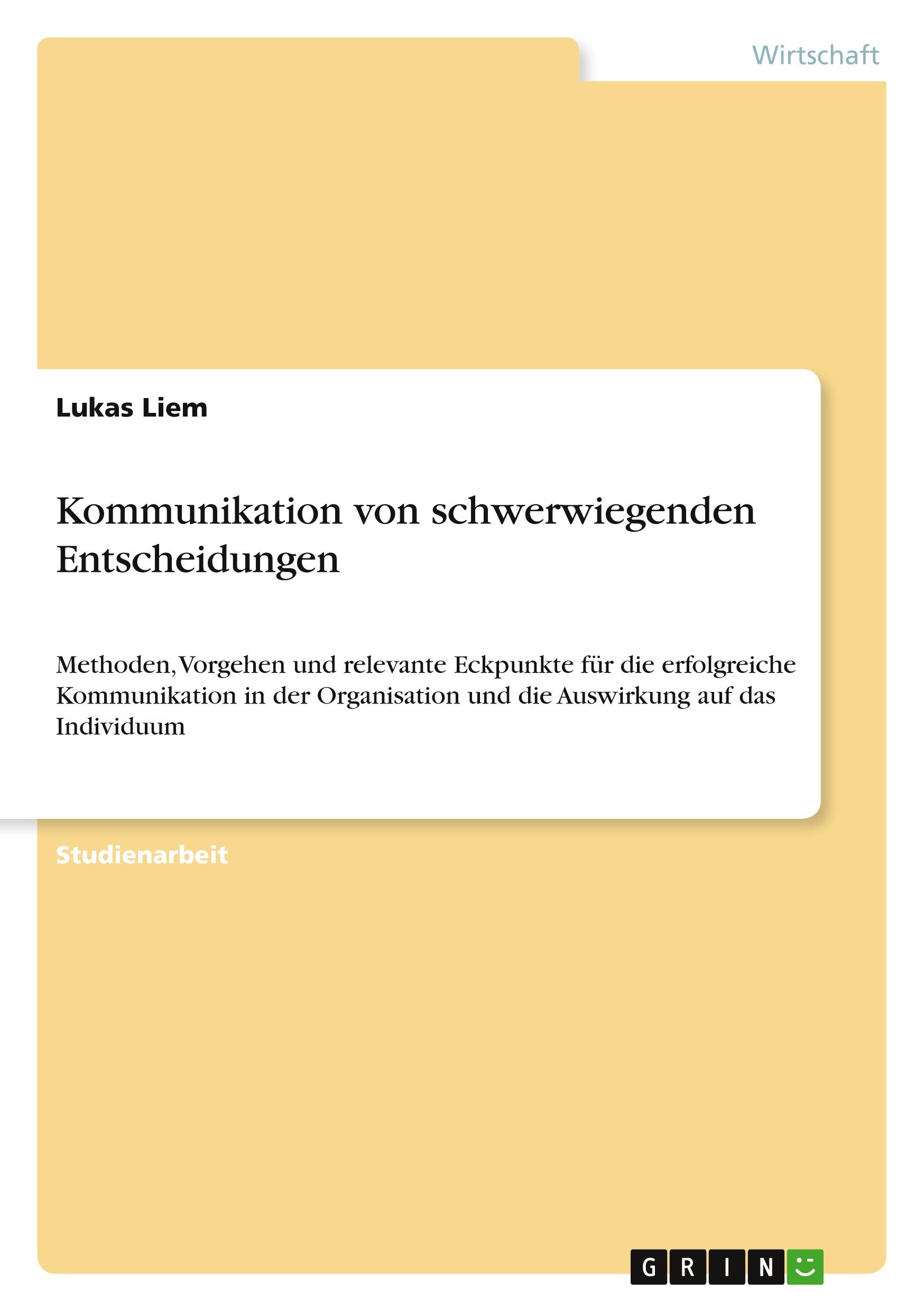 Vorderes Coverbild Kommunikation von schwerwiegenden Entscheidungen