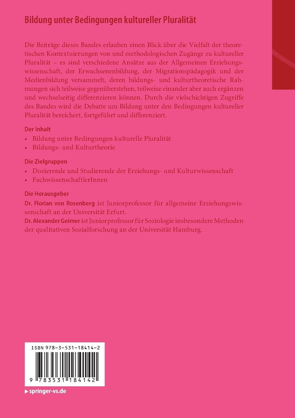 Rückseitencover Bildung unter Bedingungen kultureller Pluralität