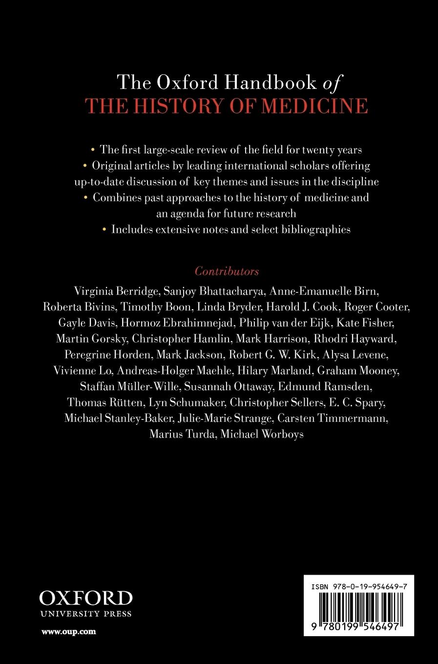 Rückseitencover The Oxford Handbook of the History of Medicine