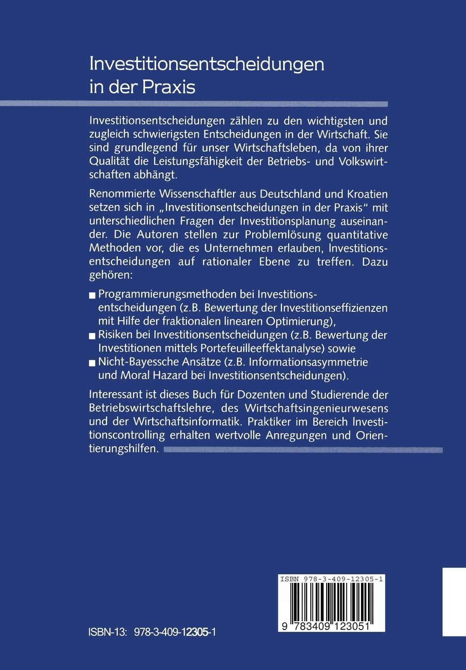 Rückseitencover Investitionsentscheidungen in der Praxis