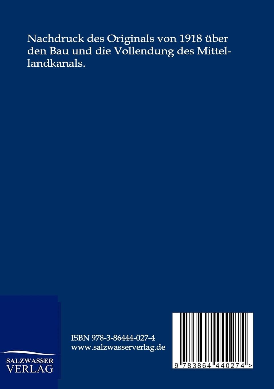 Rückseitencover Die Vollendung des Mittellandkanals