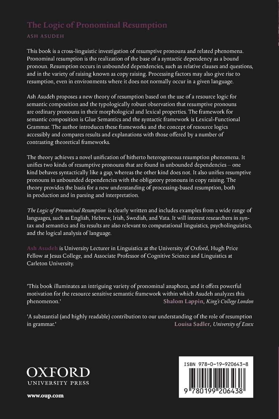 Rückseitencover The Logic of Pronominal Resumption