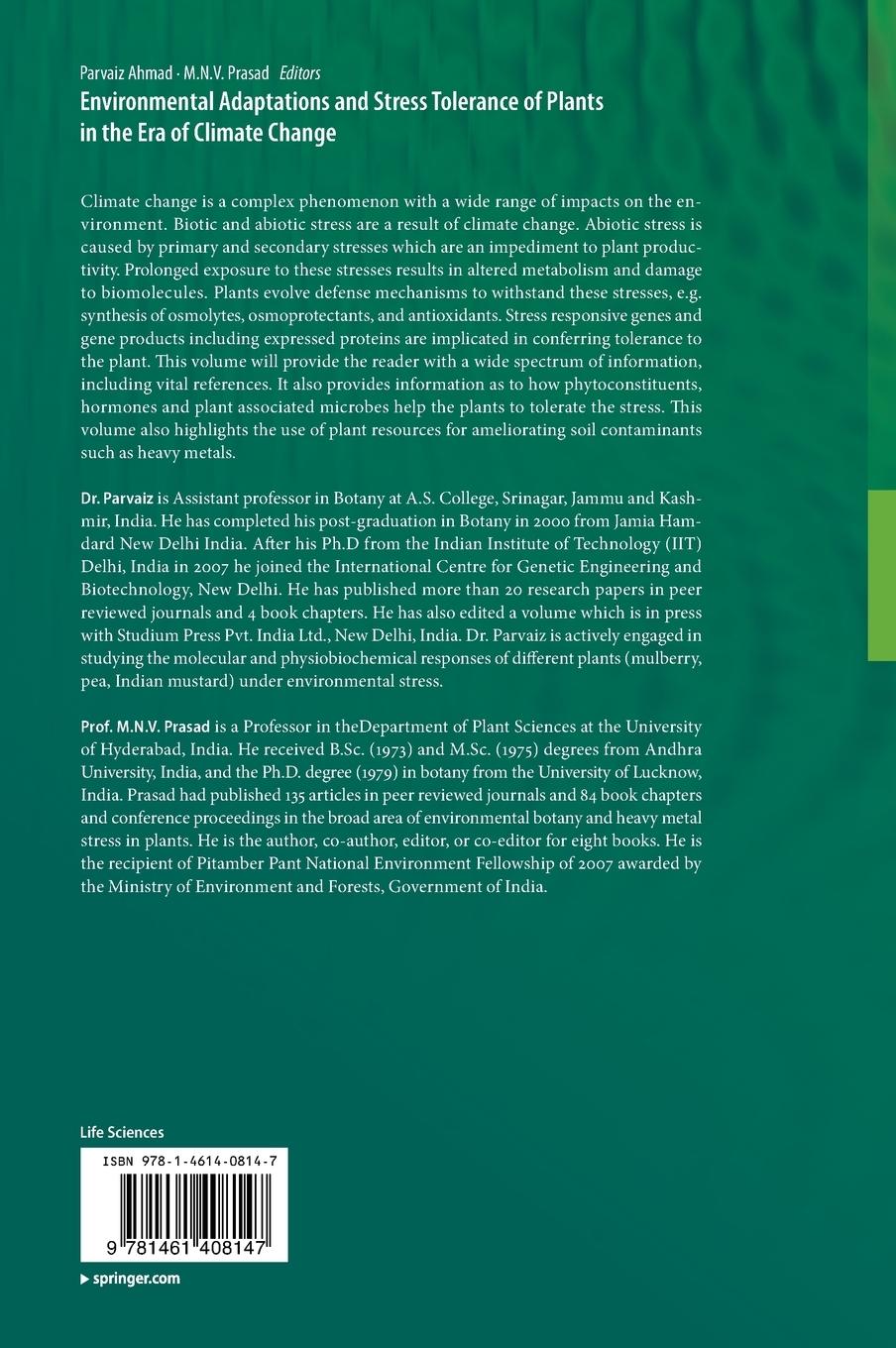 Rückseitencover Environmental Adaptations and Stress Tolerance of Plants in the Era of Climate Change