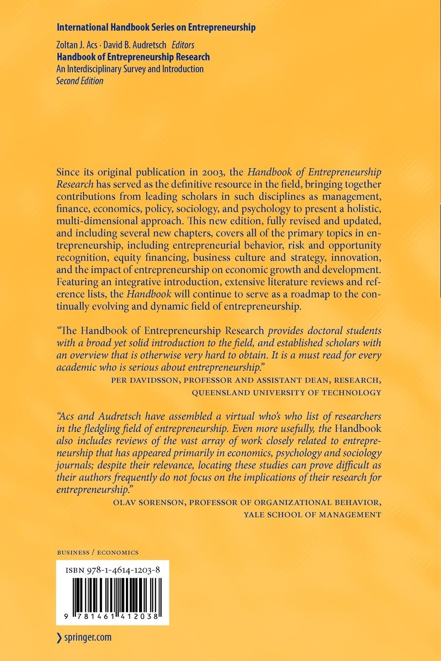 Rückseitencover Handbook of Entrepreneurship Research