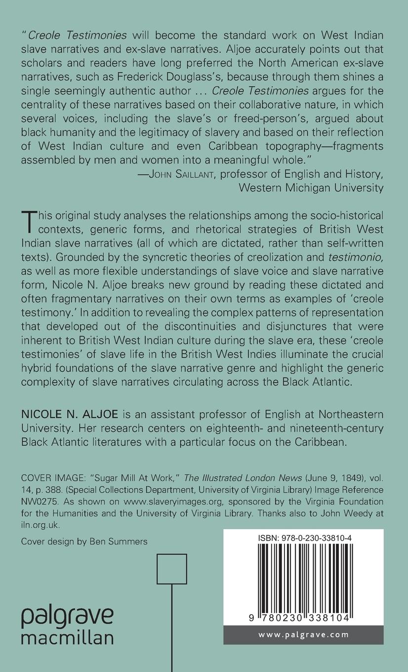 Rückseitencover Creole Testimonies