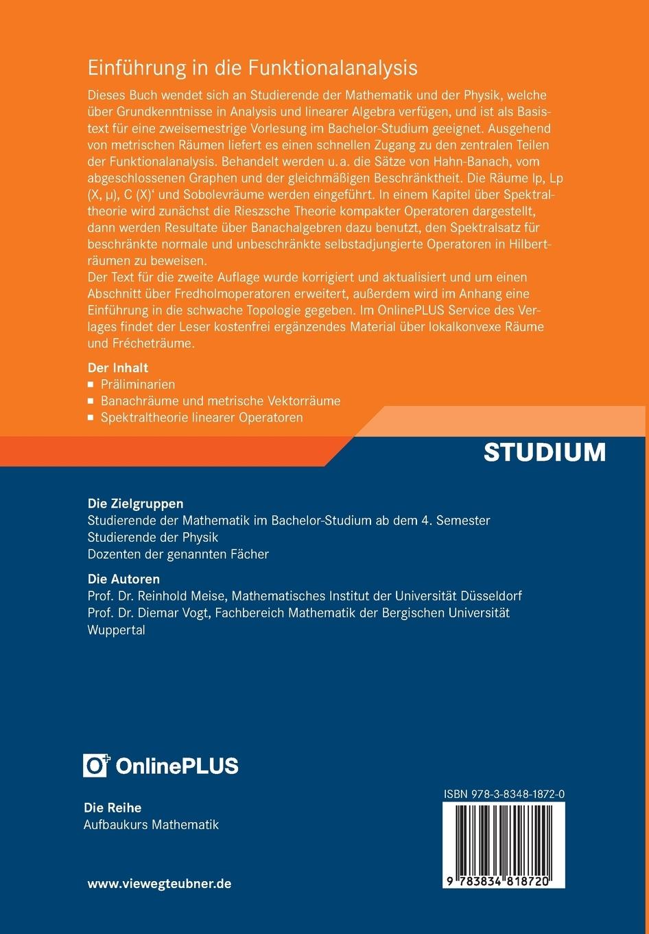Rückseitencover Einführung in die Funktionalanalysis