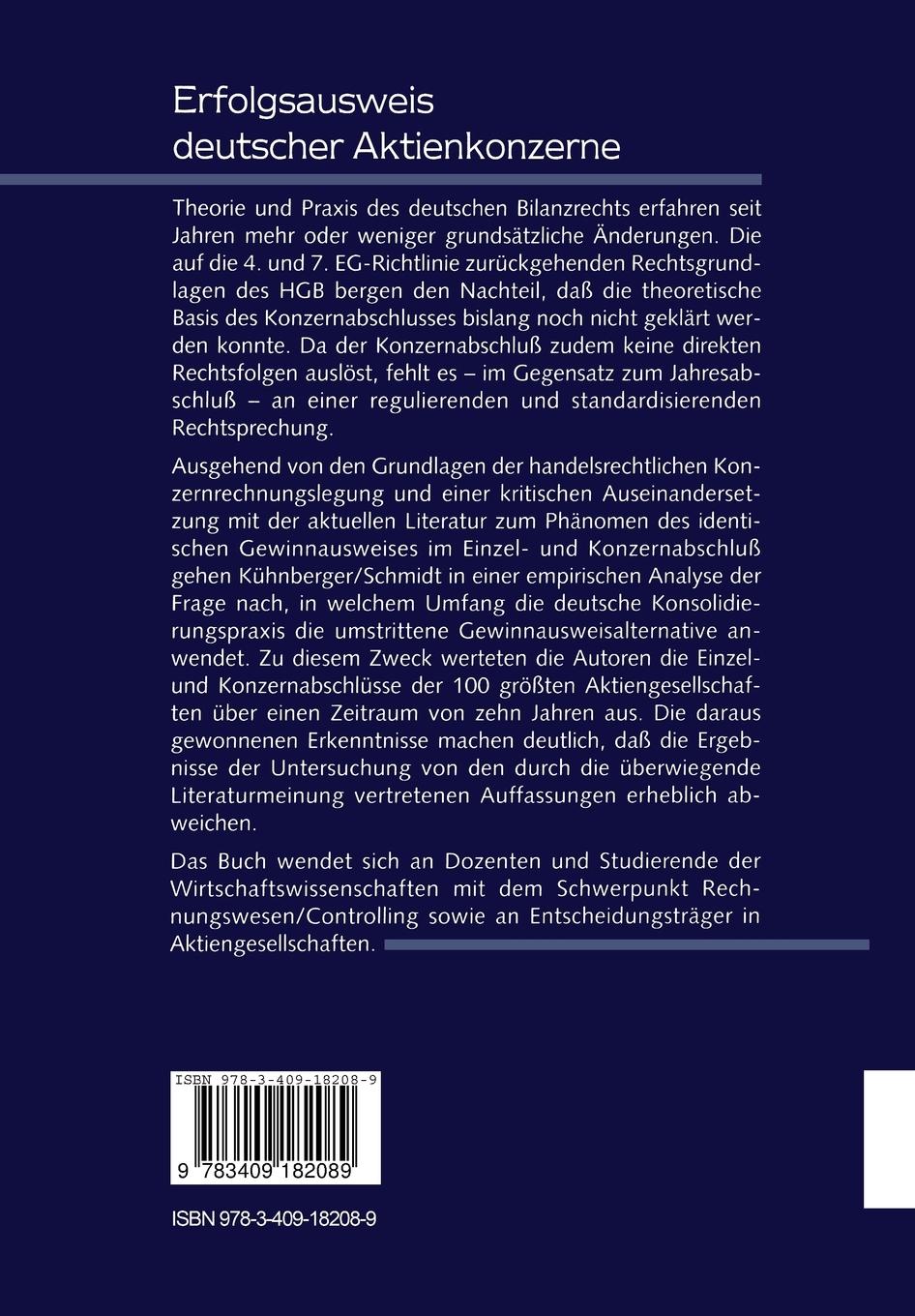 Rückseitencover Erfolgsausweis deutscher Aktienkonzerne