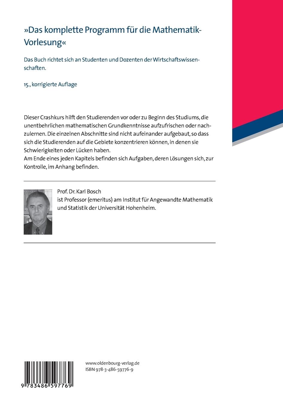 Rückseitencover Mathematik für Wirtschaftswissenschaftler