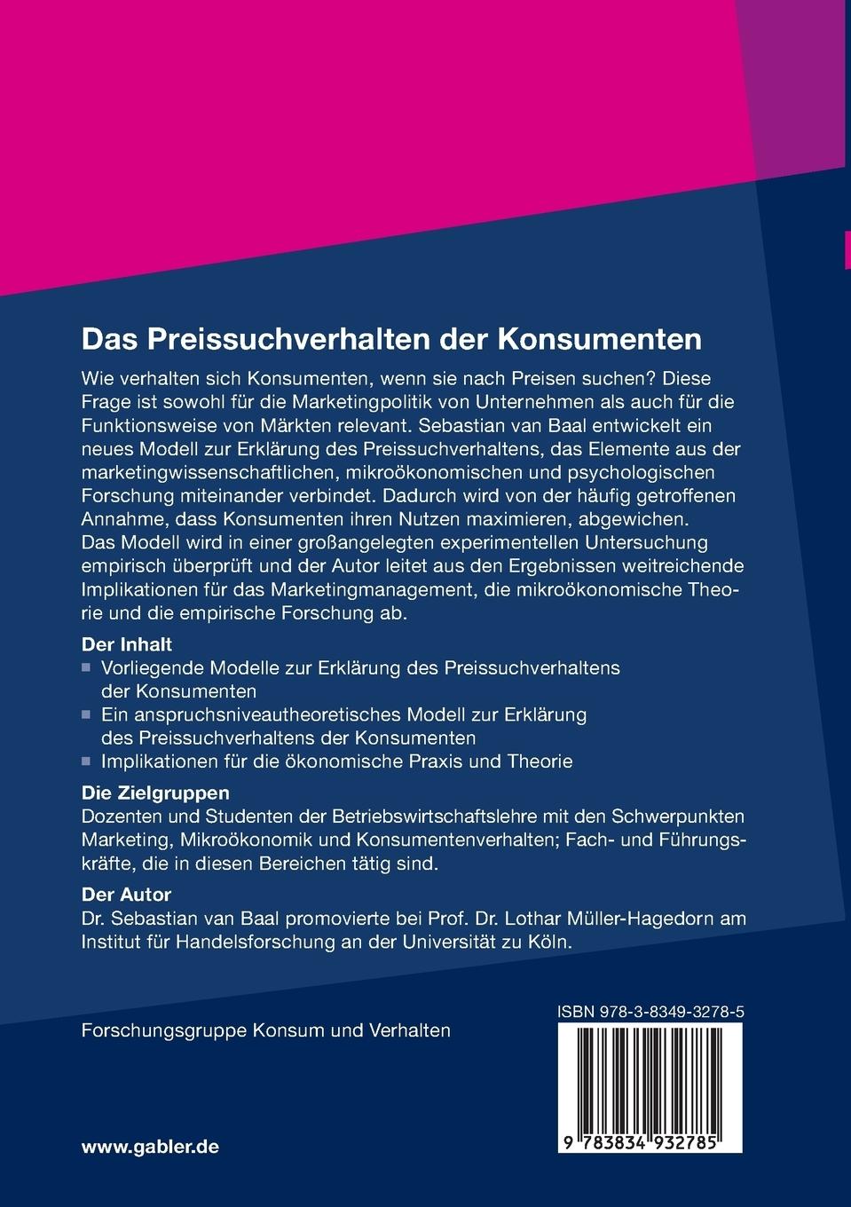 Rückseitencover Das Preissuchverhalten der Konsumenten
