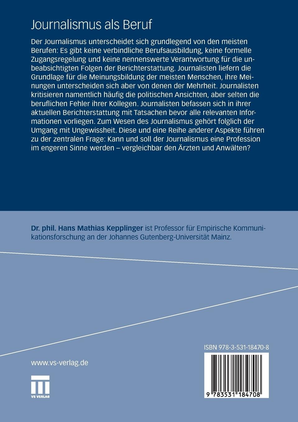 Rückseitencover Journalismus als Beruf