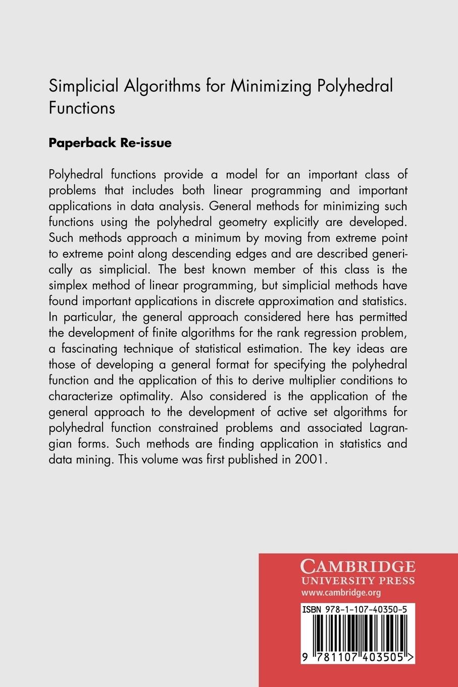 Rückseitencover Simplicial Algorithms for Minimizing Polyhedral Functions