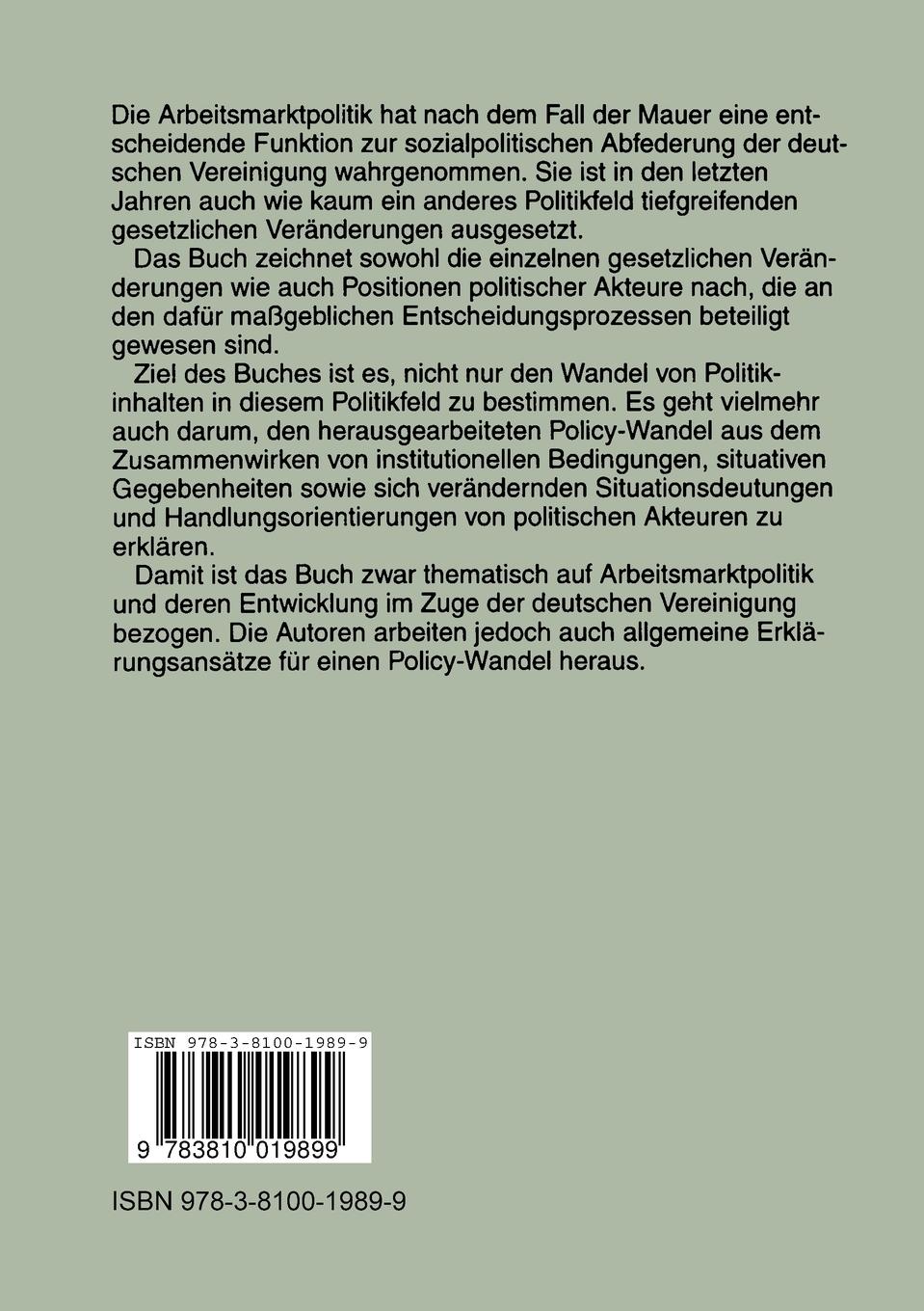 Rückseitencover Arbeitsmarktpolitik