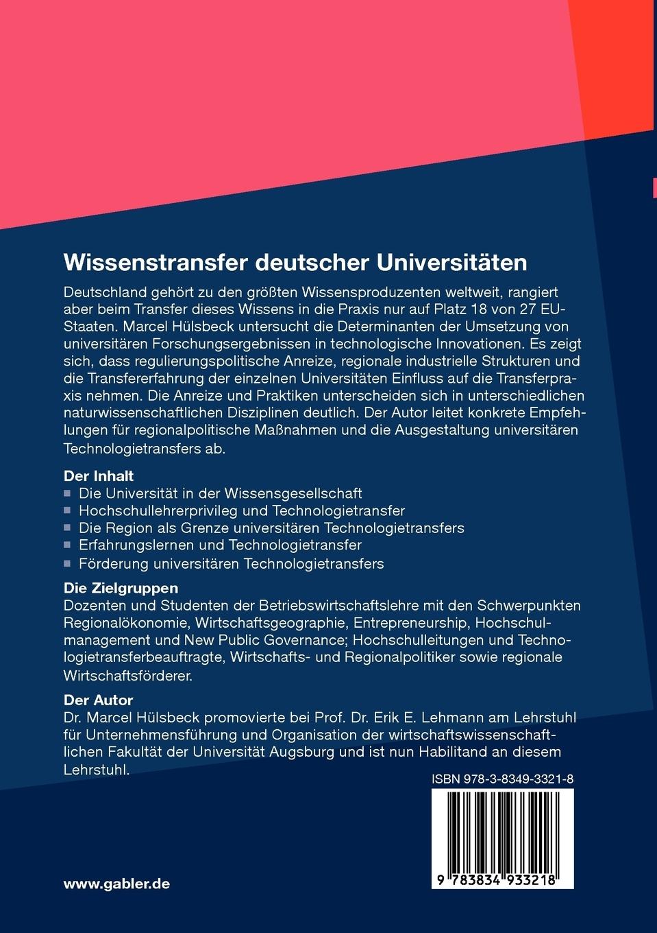 Rückseitencover Wissenstransfer deutscher Universitäten