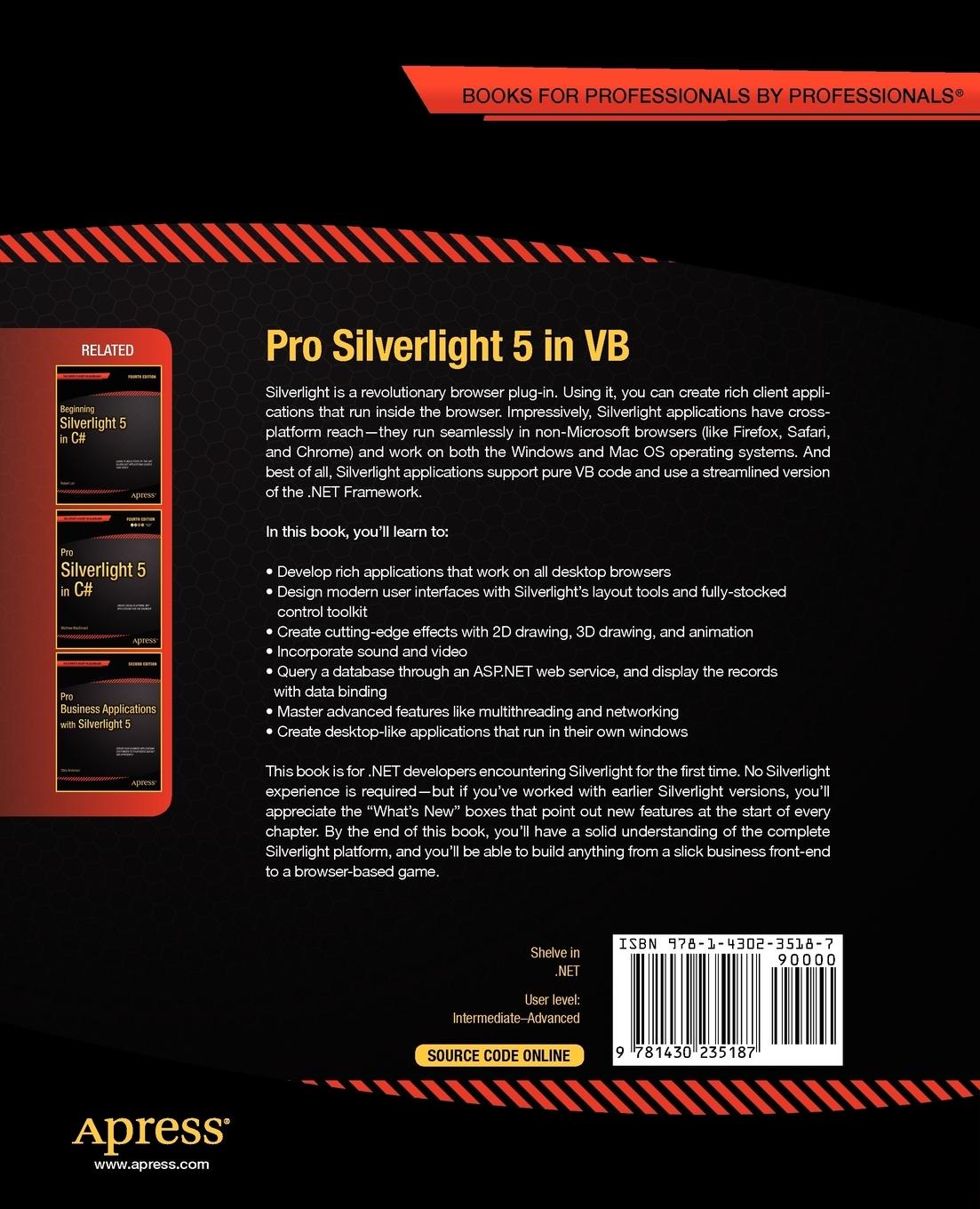 Rückseitencover Pro Silverlight 5 in VB