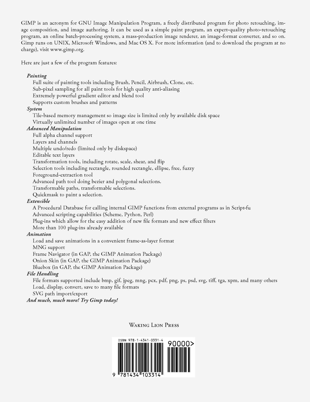 Rückseitencover GIMP User Manual