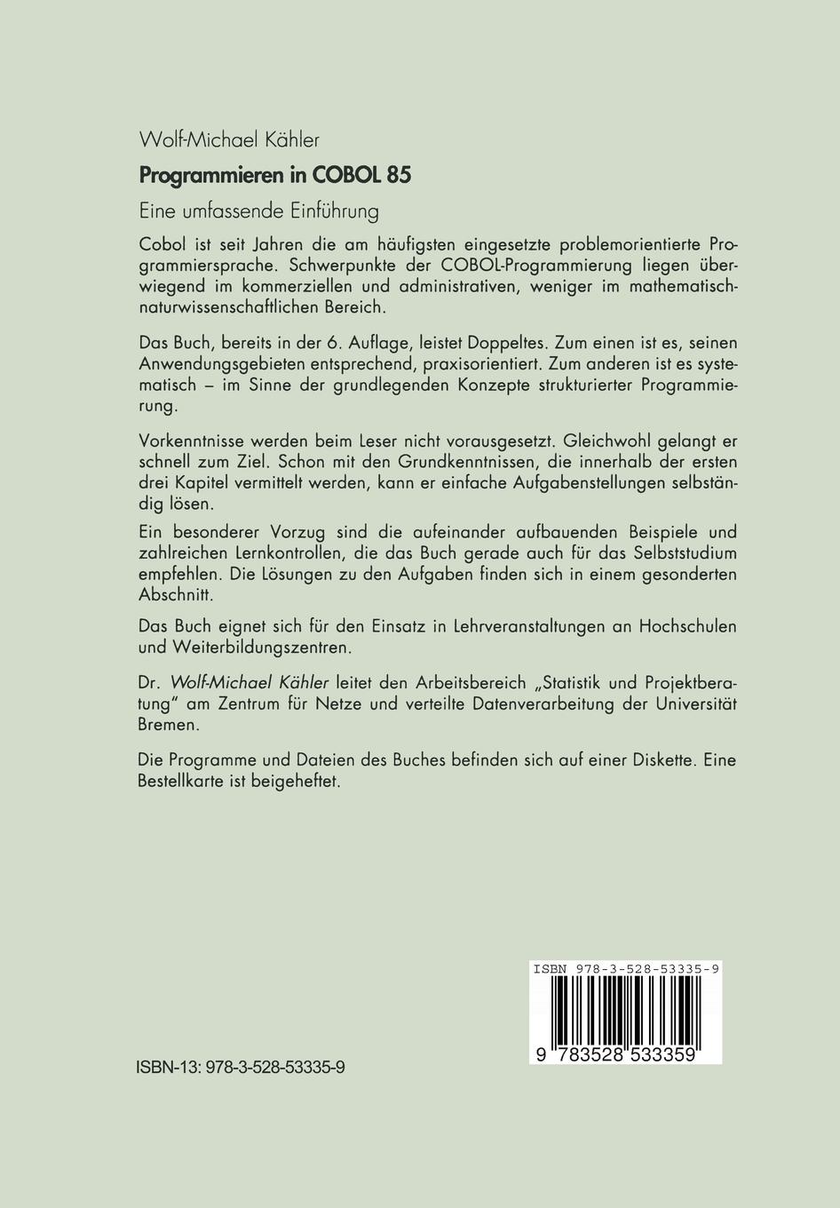 Rückseitencover Programmieren in COBOL 85