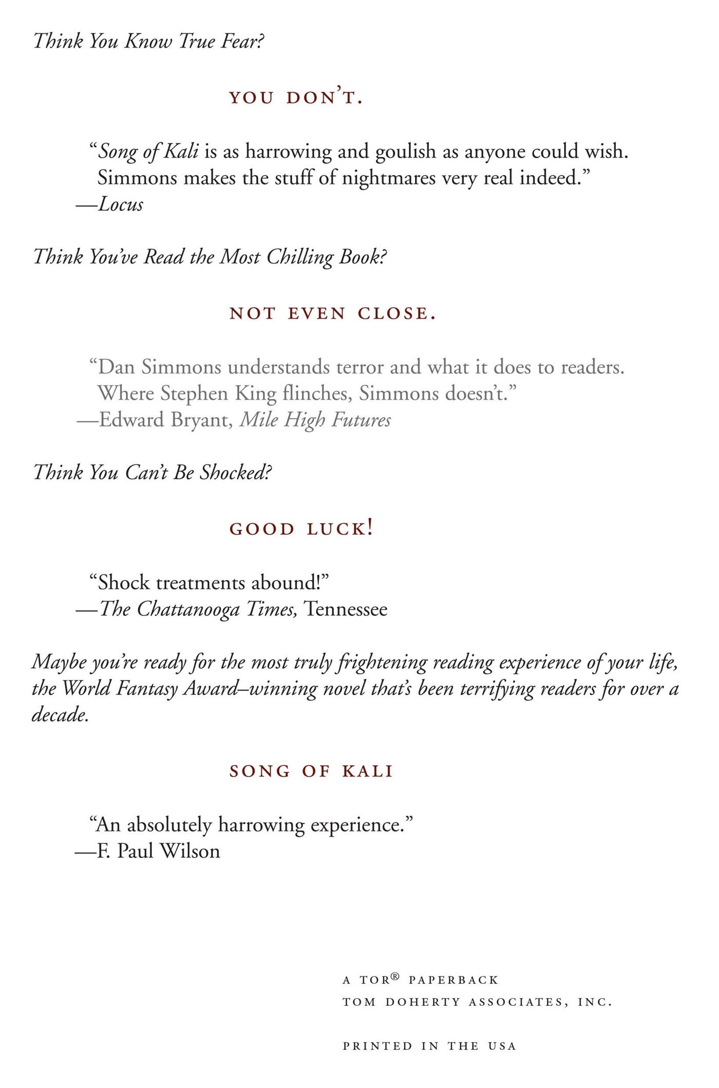 Rückseitencover Song of Kali