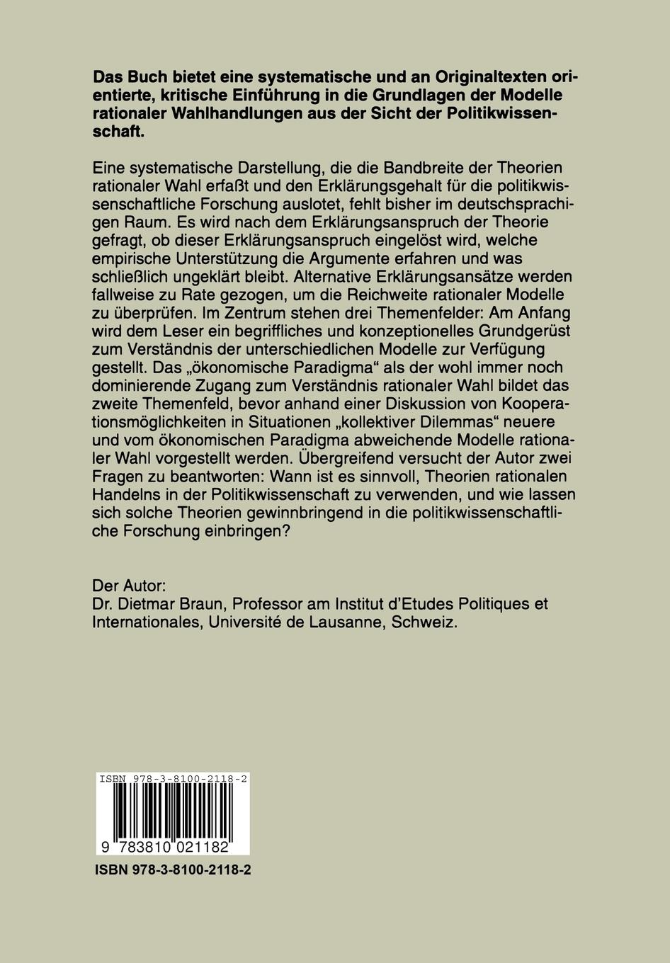 Rückseitencover Theorien rationalen Handelns in der Politikwissenschaft