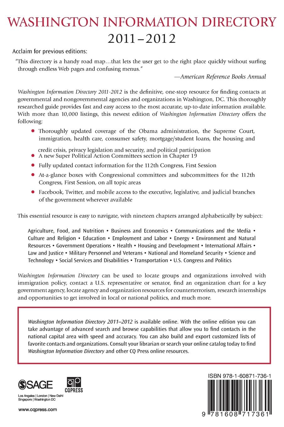 Rückseitencover Washington Information Directory 2011-2012