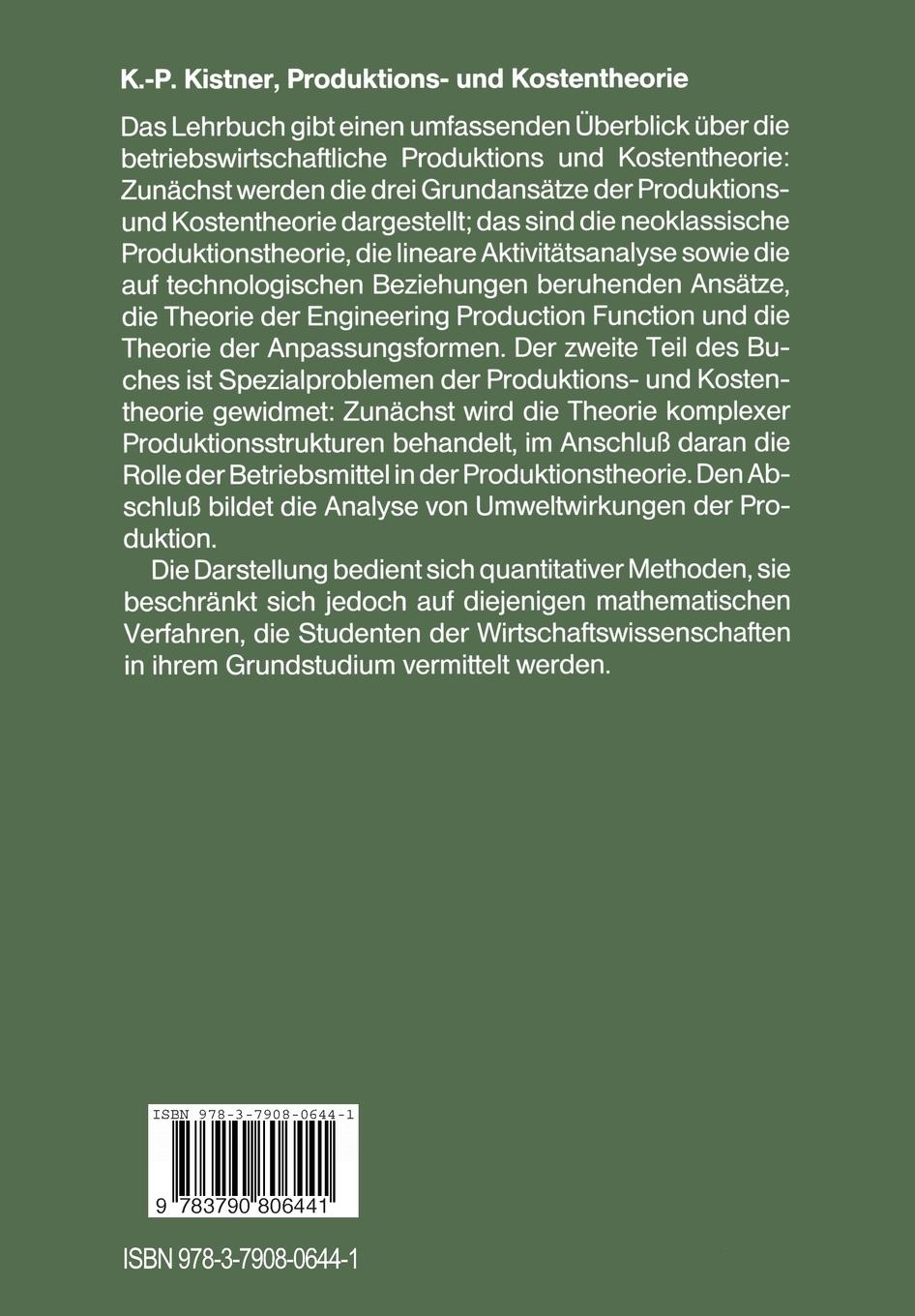 Rückseitencover Produktions- und Kostentheorie