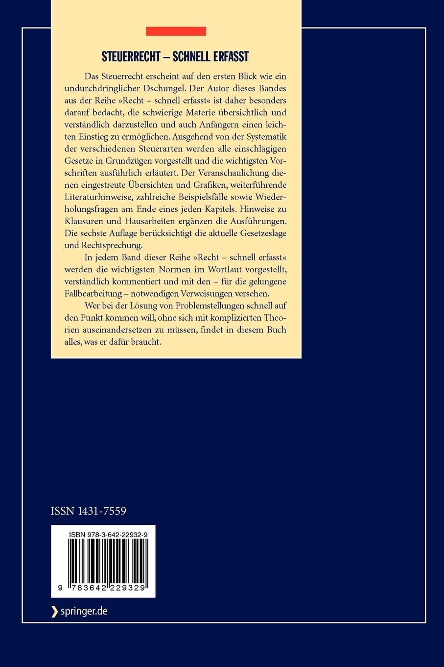 Rückseitencover Steuerrecht - Schnell erfasst
