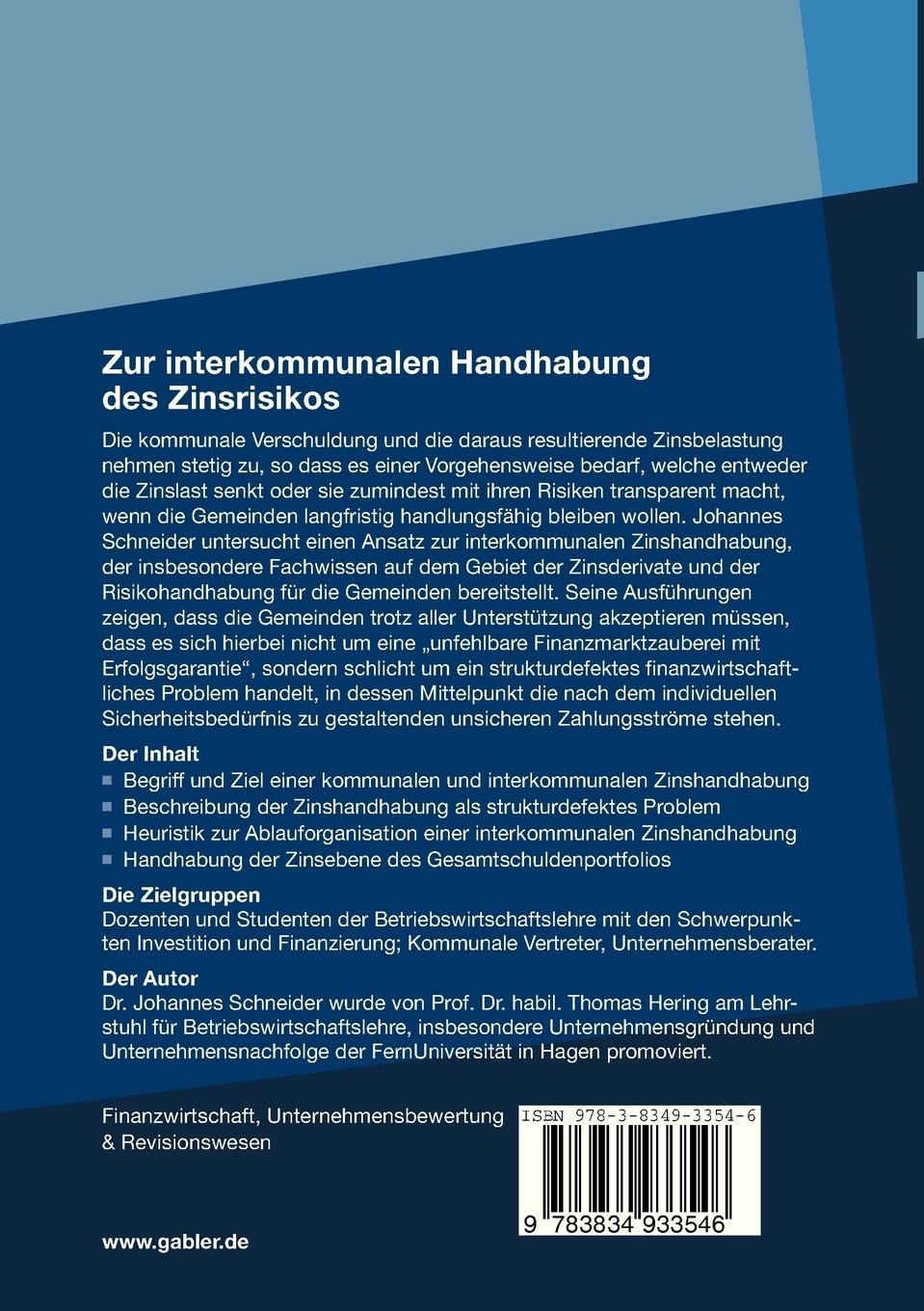 Rückseitencover Zur interkommunalen Handhabung des Zinsrisikos