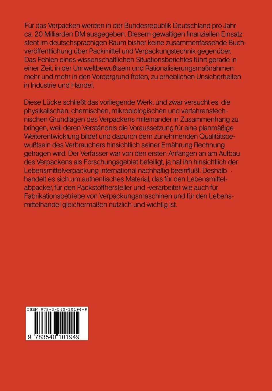 Rückseitencover Verpackung von Lebensmitteln