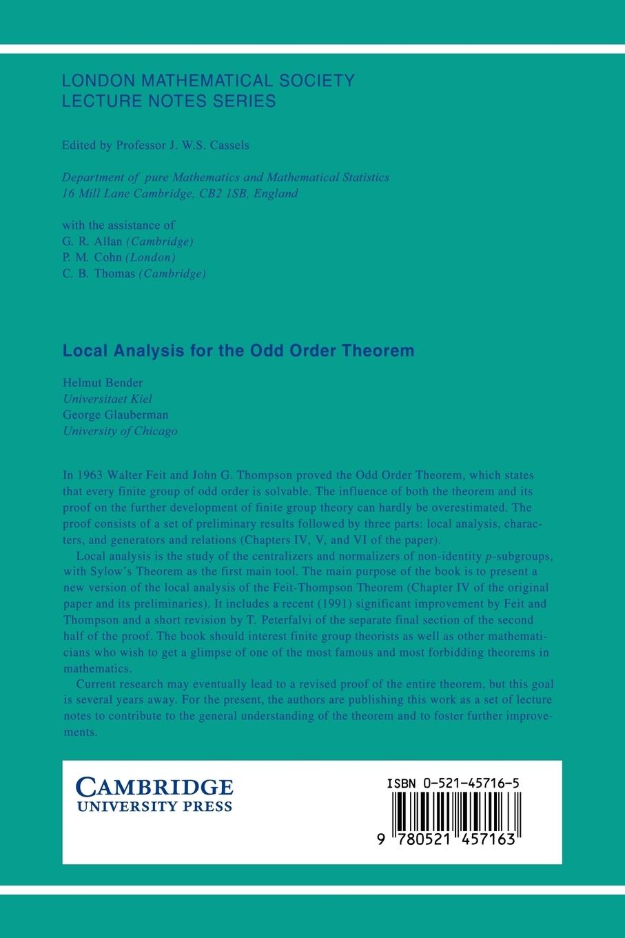 Rückseitencover Local Analysis for the Odd Order Theorem