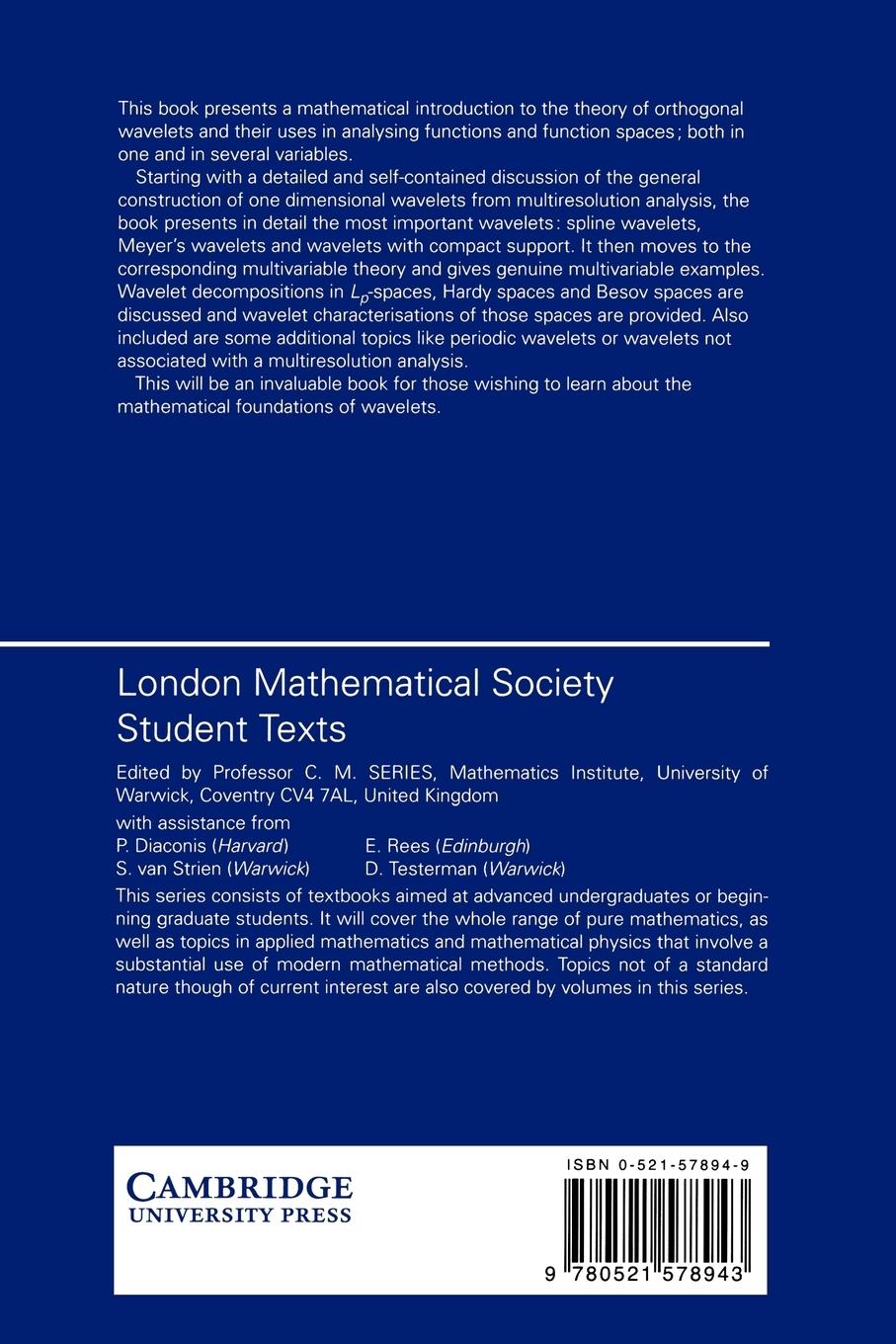 Rückseitencover A Mathematical Introduction to Wavelets