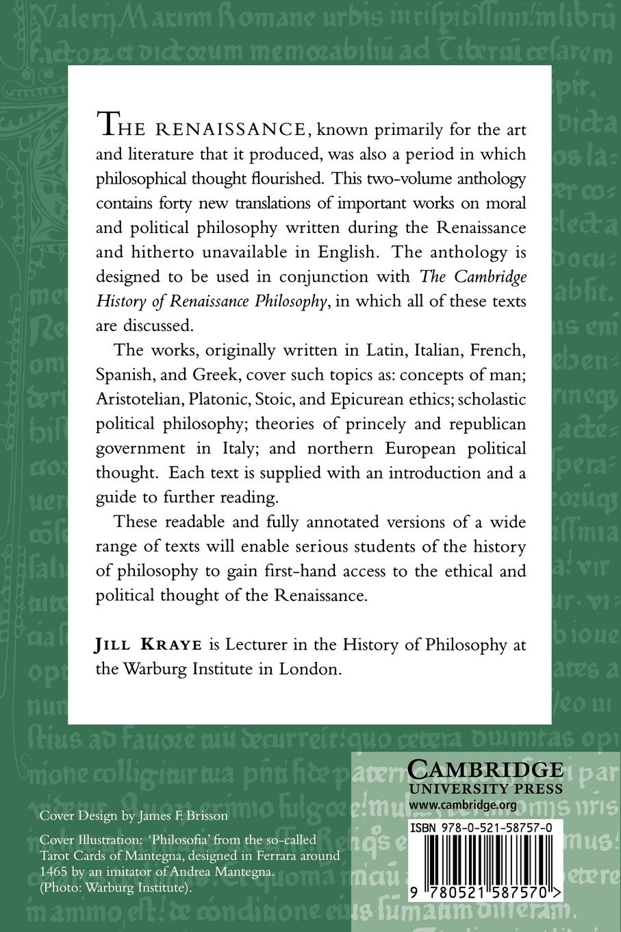 Rückseitencover Cambridge Translations of Renaissance Philosophical Texts, Volume II