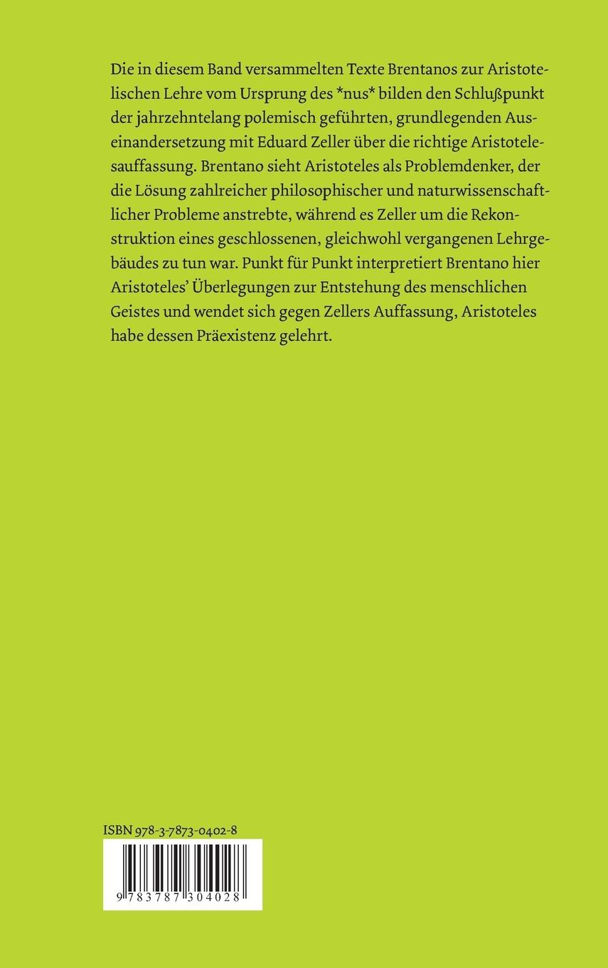 Rückseitencover Aristoteles Lehre vom Ursprung des menschlichen Geistes
