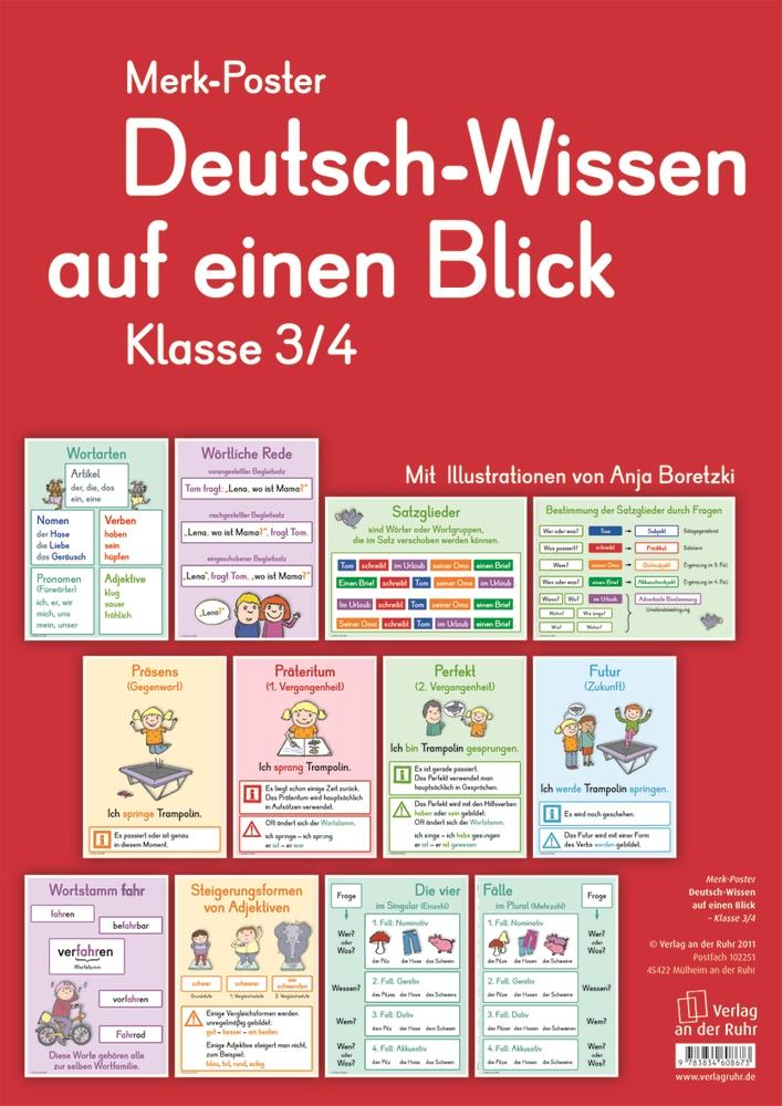 Vorderes Coverbild Merk-Poster Deutsch-Wissen auf einen Blick Klasse 3/4