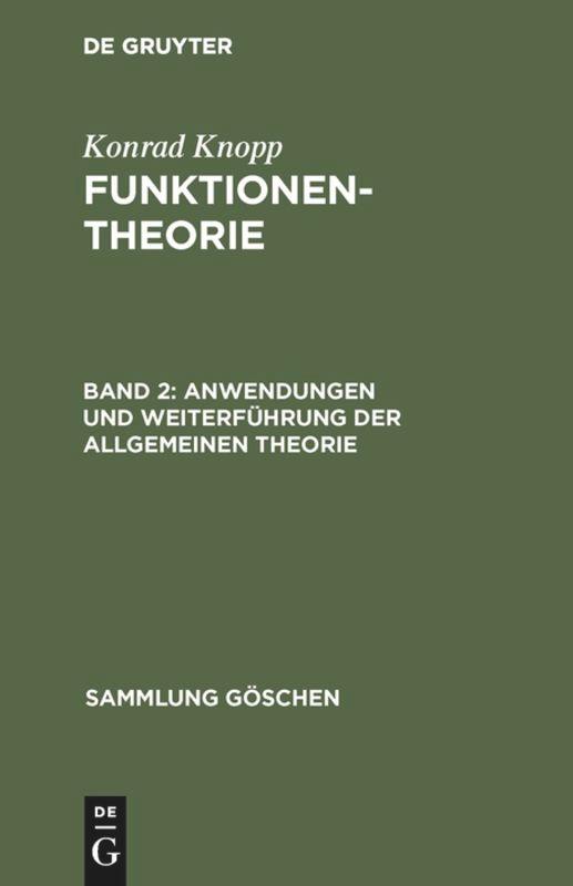 Vorderes Coverbild Anwendungen und Weiterführung der allgemeinen Theorie