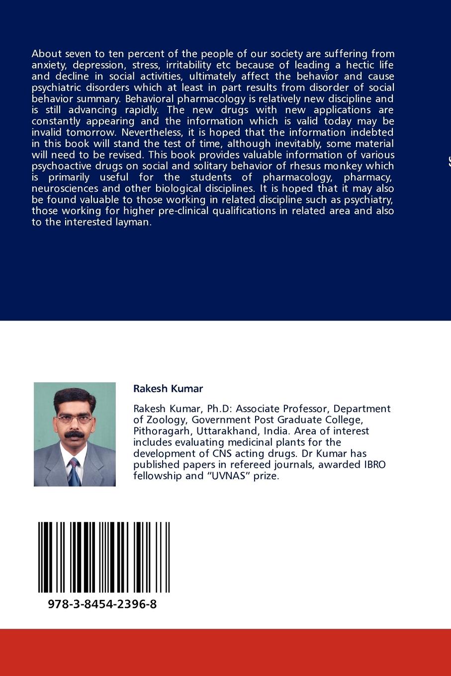 Rückseitencover Pharmacology and Behaviour of Rhesus monkey (Macaca mulatta)