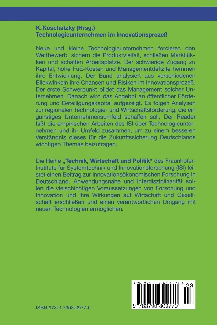 Rückseitencover Technologieunternehmen im Innovationsprozeß