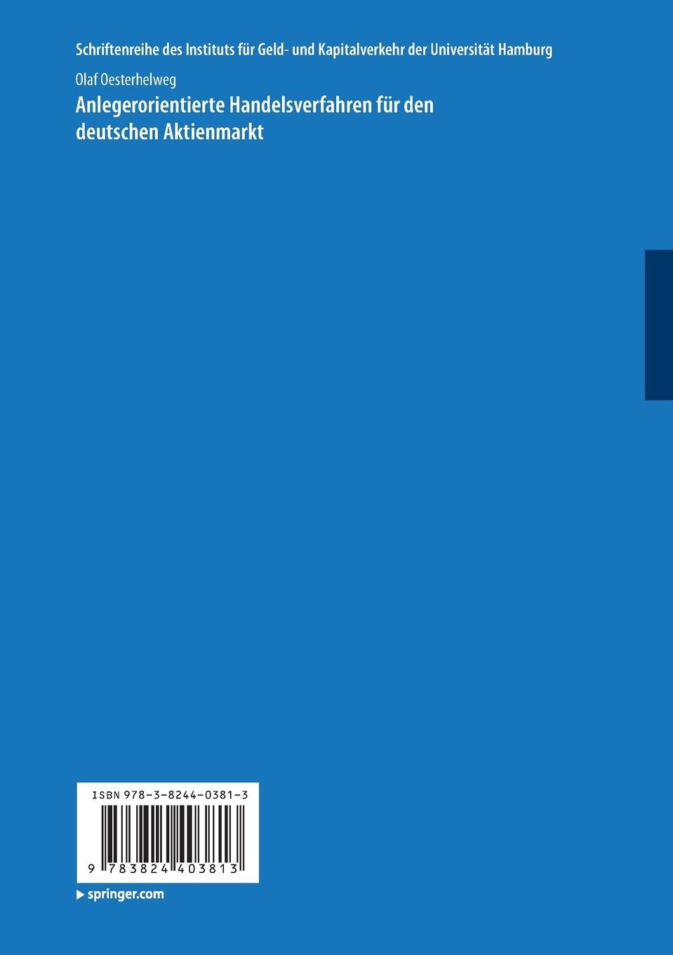 Rückseitencover Anlegerorientierte Handelsverfahren für den deutschen Aktienmarkt