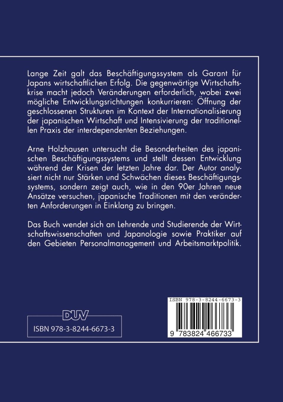 Rückseitencover Das japanische Beschäftigungssystem in der Krise