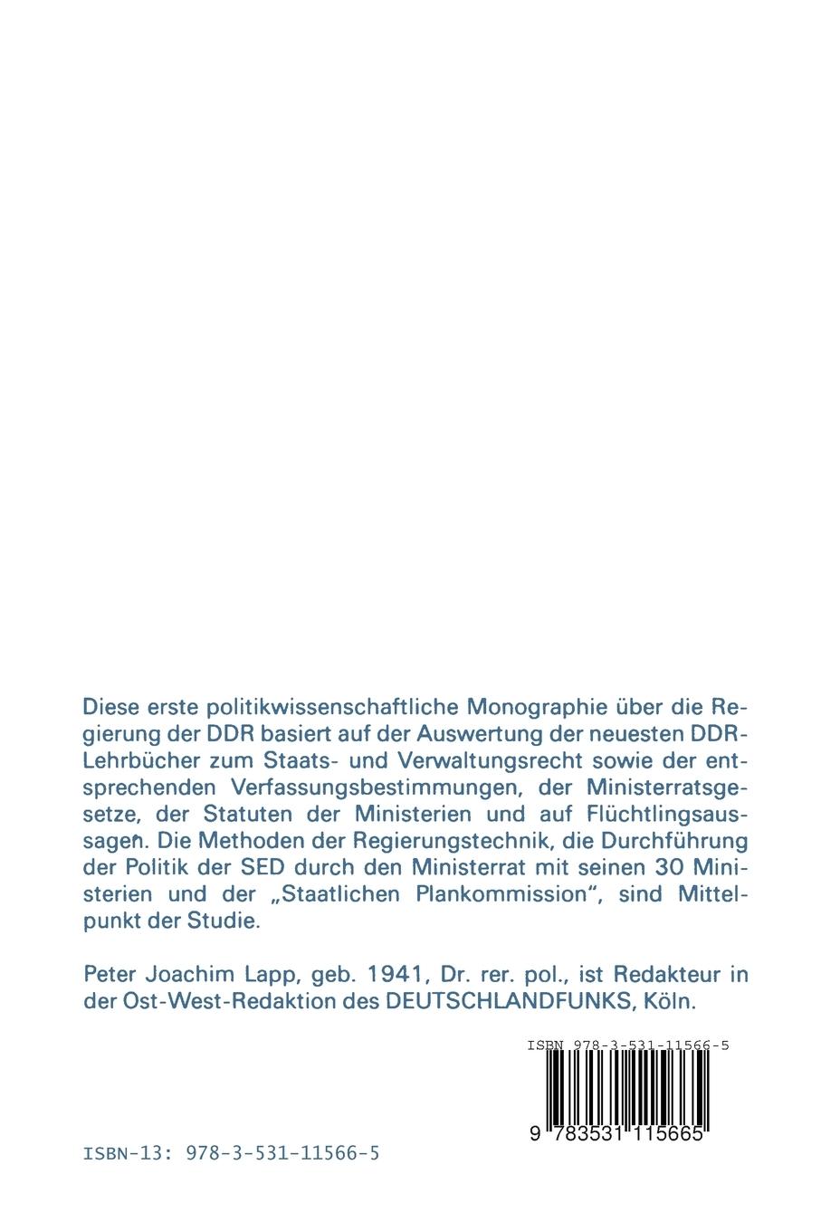 Rückseitencover Der Ministerrat der DDR