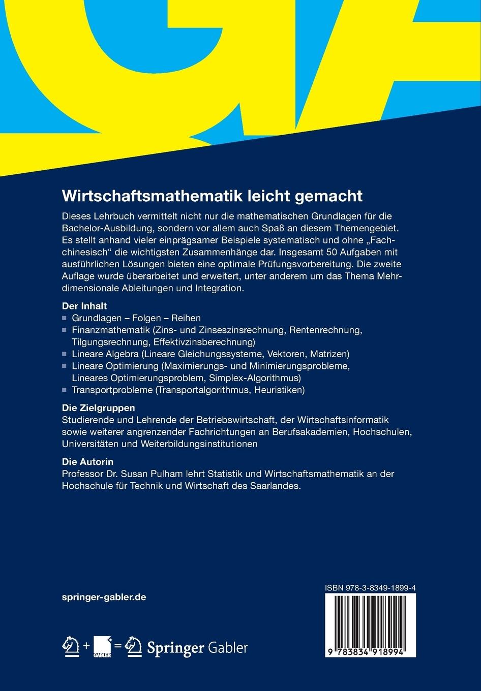 Rückseitencover Wirtschaftsmathematik leicht gemacht