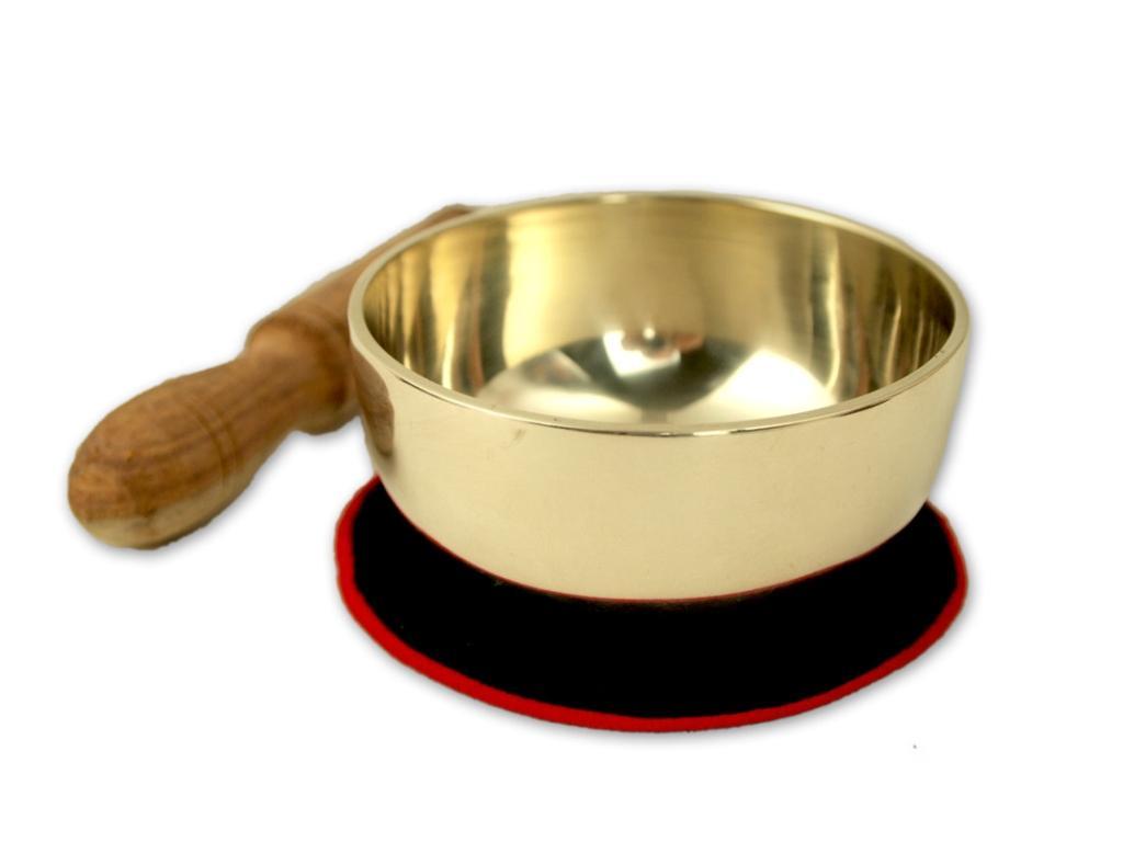 Beispielinhalt (Bild) Kleine Klangschale mit hellem Klang in gelbem Beutel