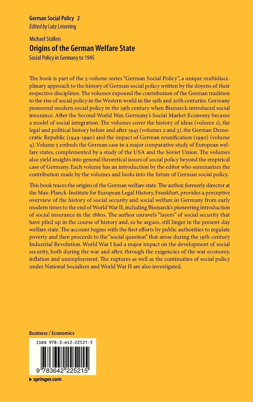 Rückseitencover Origins of the German Welfare State